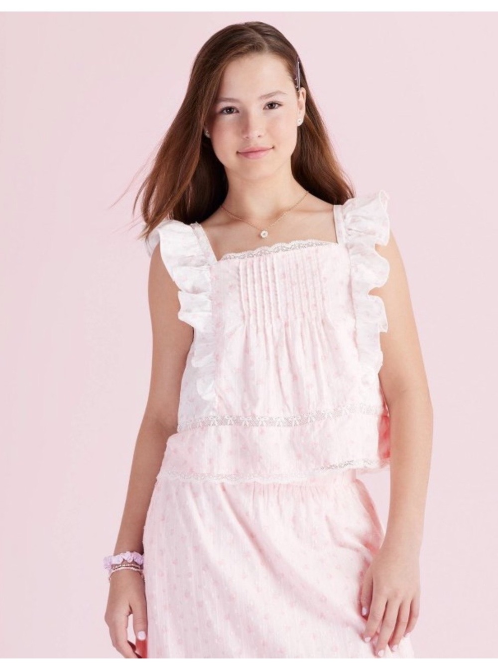 LoveShackFancy Light Pink Ruffle Tank Top